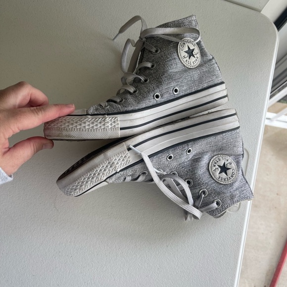 Converse high top silver gray tweed knit sneakers - Picture 3 of 12